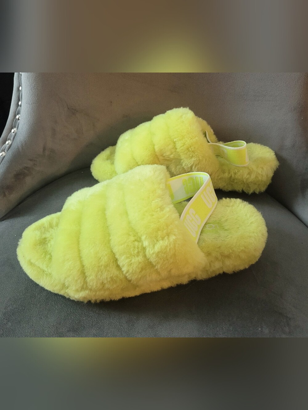 UGG Fluff Yeah Slide - Neon Yellow Fuzzy Slides